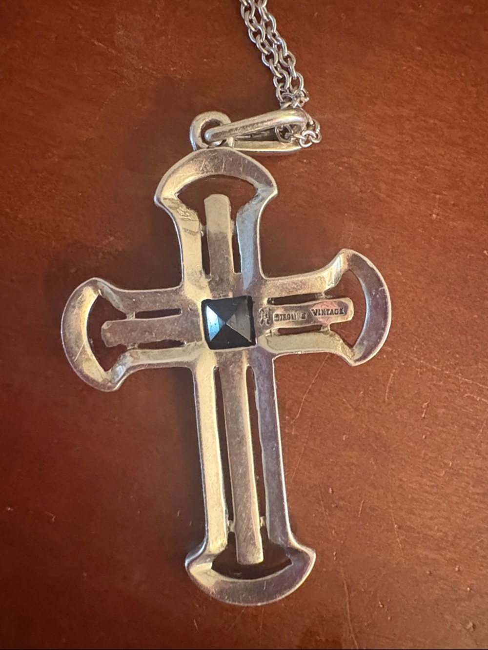 Silver and Onyx Cross Pendant Necklace - Picture 2 of 4